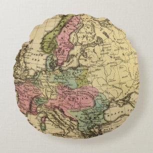 Cojín Redondo Mapa 2 del atlas coloreado de la mano de Europa