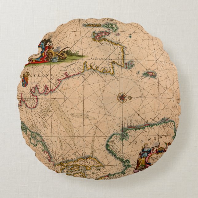Cojín Redondo Mapa antiguo antiguo inspirado (1) (Anverso)