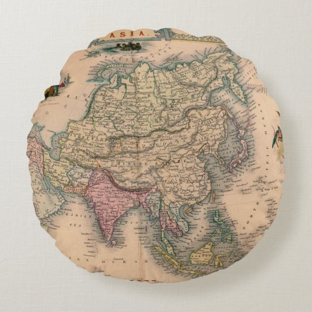 Cojín Redondo Mapa antiguo antiguo inspirado (11) (Anverso)