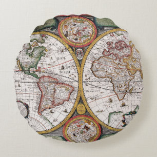 Cojín Redondo Mapa antiguo antiguo inspirado (12)