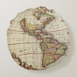 Cojín Redondo Mapa antiguo de las Américas de Johannes De Ram