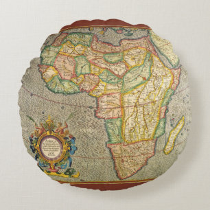 Cojín Redondo Mapa Antiguo del Mundo de Gerardus Mercator de Áfr