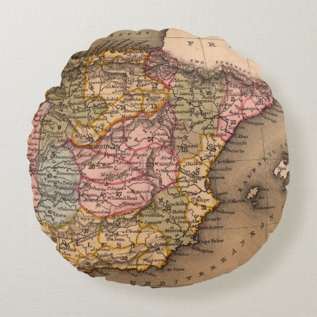Cojín Redondo Mapa antiguo inspirado (5) (Anverso)
