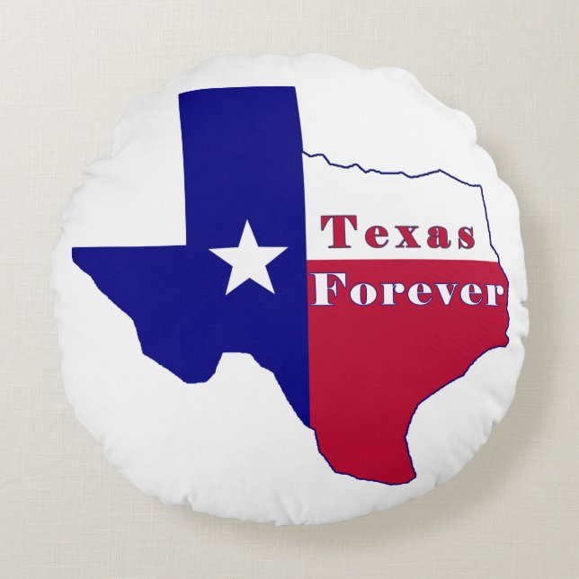 Cojín Redondo Mapa de bandera de Texas para siempre (Anverso)