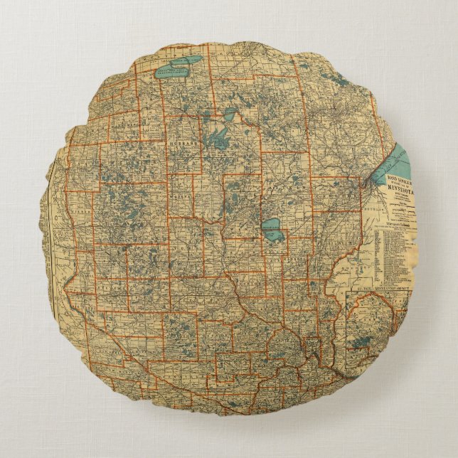 Cojín Redondo Mapa de camino de Minnesota (Anverso)