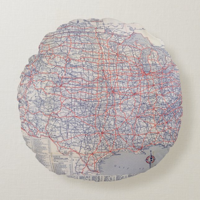Cojín Redondo Mapa de camino Estados Unidos (Anverso)