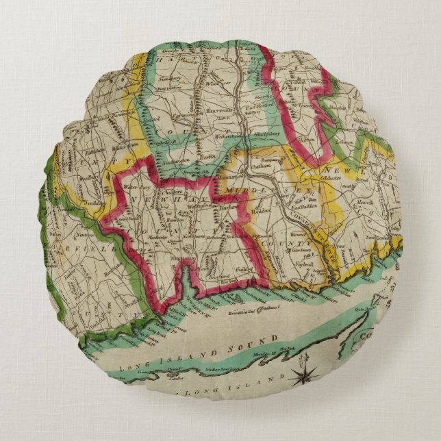 Cojín Redondo Mapa de Connecticut (Anverso)