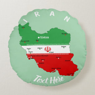Cojín Redondo Mapa de Irán con bandera y emblema