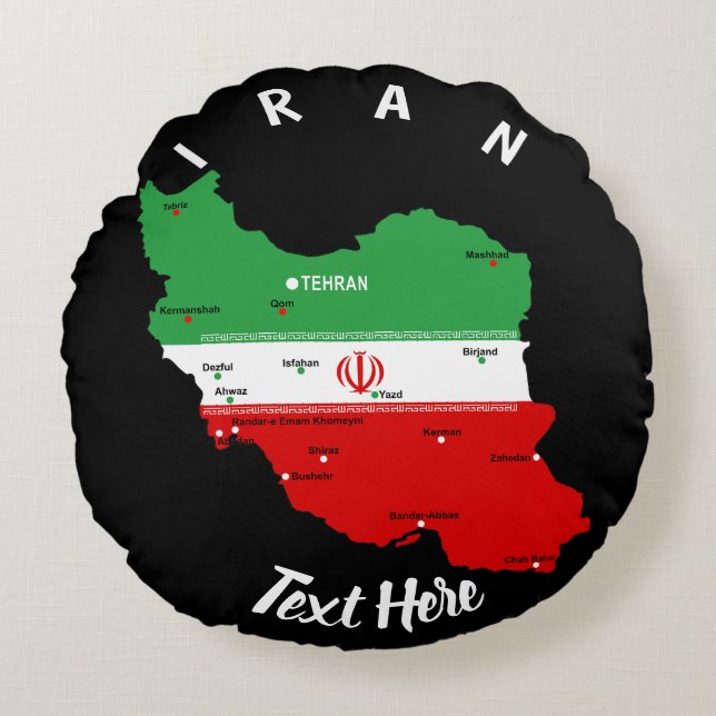 Cojín Redondo Mapa de Irán con bandera y emblema (Anverso)