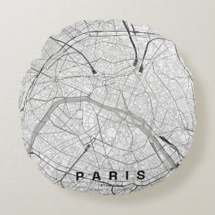 Cojín Redondo Mapa de la ciudad de París Francia Diseño Mínimo