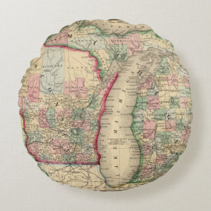 Cojín Redondo Mapa de Michigan, Wisconsin de Mitchell