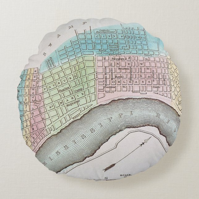 Cojín Redondo Mapa de New Orleans, 1837 (Anverso)