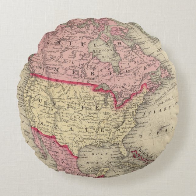 Cojín Redondo Mapa de Norteamérica (Anverso)