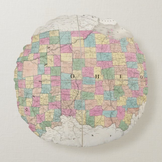 Cojín Redondo Mapa de Ohio y de Indiana (Anverso)