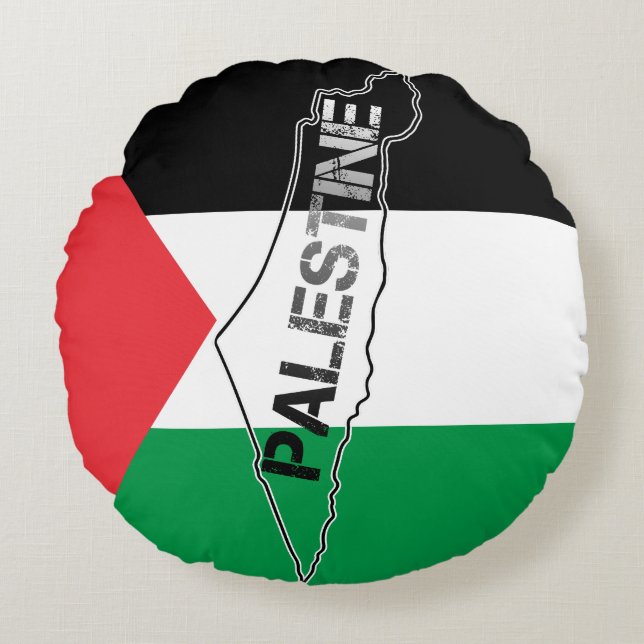 Cojín Redondo Mapa de Palestina Libre con bandera palestina (Anverso)