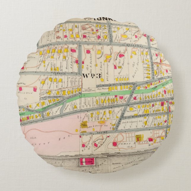 Cojín Redondo Mapa de Yonkers NY (Anverso)