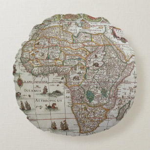 Cojín Redondo Mapa del Antiguo Mundo de África de Blaeu, c.1635