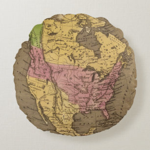 Cojín Redondo Mapa del atlas coloreado de la mano de