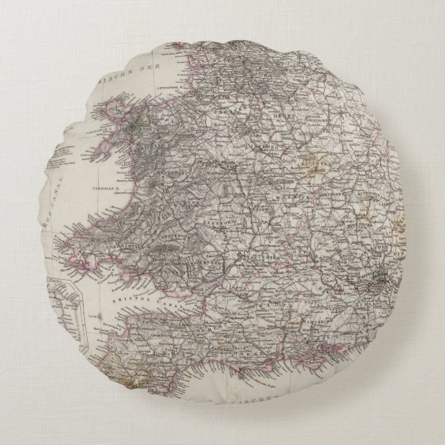 Cojín Redondo Mapa del atlas de Inglaterra (Anverso)