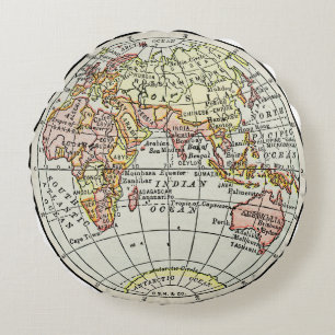 Cojín Redondo Mapa del hemisferio oriental Globo Viaje Arte