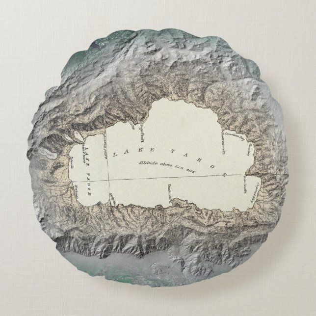 Cojín Redondo Mapa del lago Tahoe (Anverso)