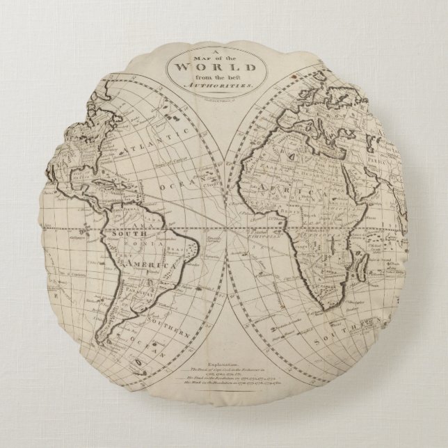Cojín Redondo Mapa del mundo 2 (Anverso)