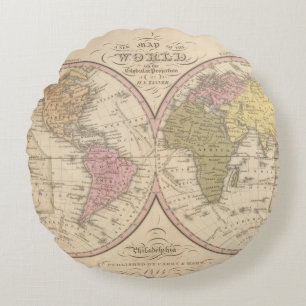 Cojín Redondo Mapa del mundo en la proyección globular 2