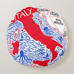 Cojín Redondo mapa estilizado a mano de Italia. Ilustración de v