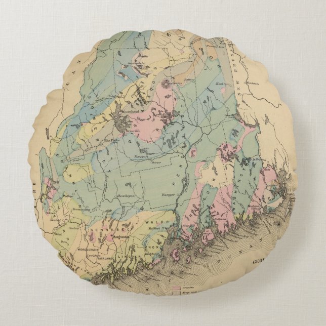 Cojín Redondo Mapa geológico de Maine (Anverso)