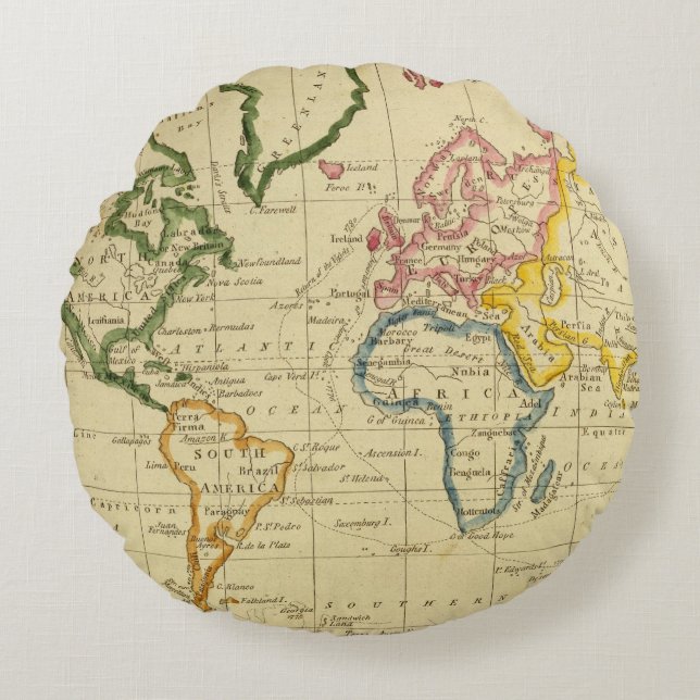 Cojín Redondo Mapa grabado mundo (Anverso)