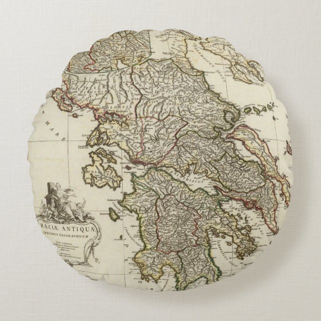 Cojín Redondo Mapa griego antiguo (Anverso)
