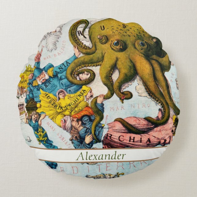 Cojín Redondo Mapa Náutico Ilustrado Vintage Mar Mediterráneo (Anverso)