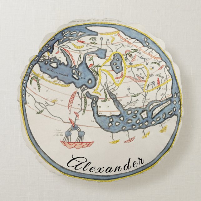 Cojín Redondo Mapa náutico rústico personalizado vintage (Anverso)