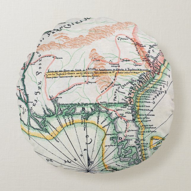 Cojín Redondo Mapa: Norteamérica, 1742 (Anverso)