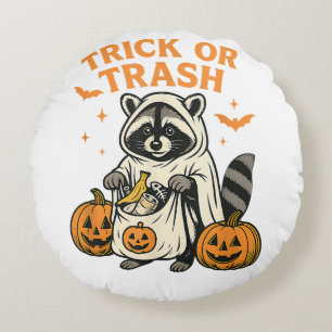 Cojín Redondo Mapache Divertido Truco o Basura Halloween
