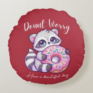 Cojín Redondo Mapache Kawaii Donut No Te Preocupes 