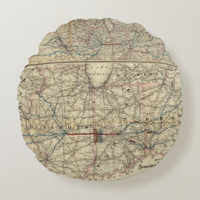 Cojín Redondo Mapas que muestran la Indiana (Anverso)