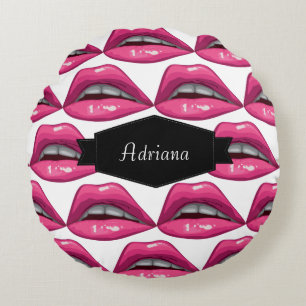 Cojín Redondo Maquillaje de los labios del rosa del arte pop