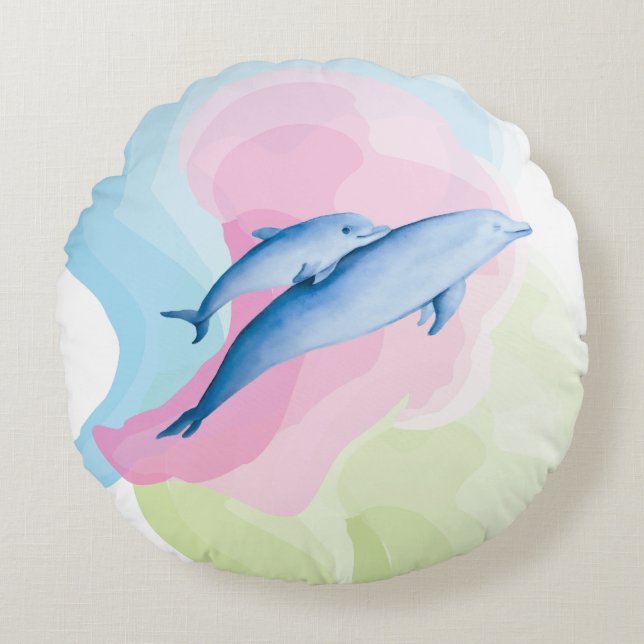 Cojín Redondo Mar asombroso con delfines (Anverso)