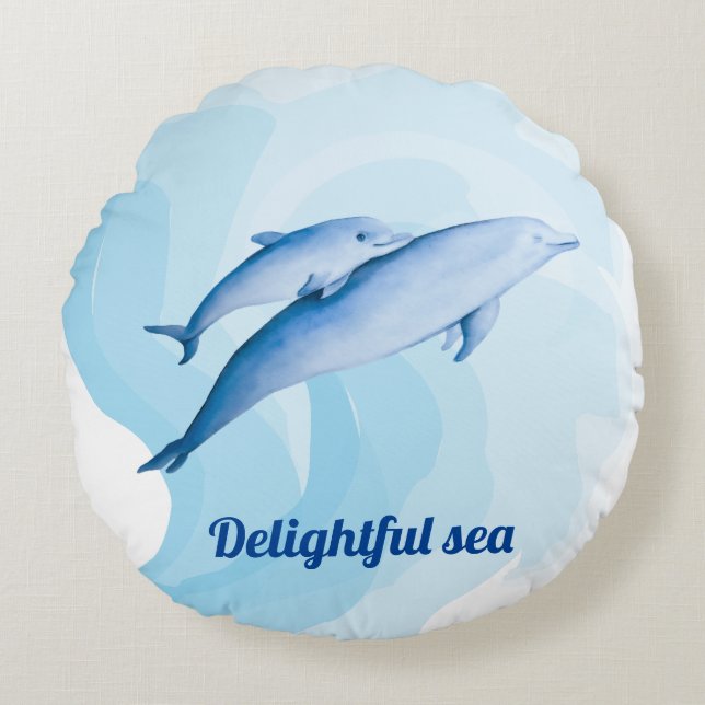 Cojín Redondo Mar asombroso con delfines (Anverso)