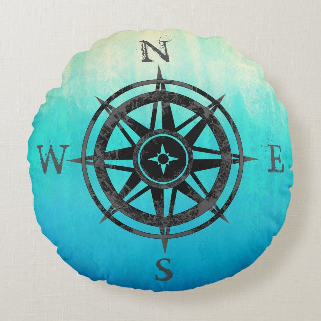 Cojín Redondo Mar verde azulado de Ombre (Anverso)