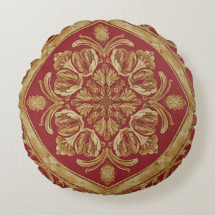 Cojín Redondo Mara Trompeta Gloria Dorado Rojo Ornate Lujo Almoh