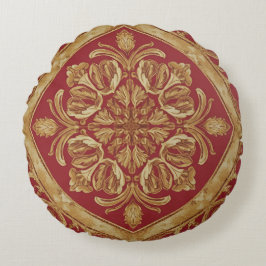 Cojín Redondo Mara Trumpet Glory Golden Red Ornate Luxury Throw 