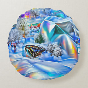 Cojín Redondo Maravilla surrealista de invierno con luces irland