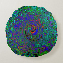 Cojín Redondo Marble azul y acuamarina Resumen Swirte retro