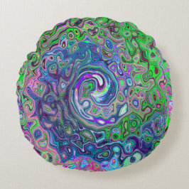 Cojín Redondo Marble Lime Green y Purple Resumen Swirt Retro