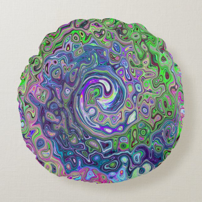 Cojín Redondo Marble Lime Green y Purple Resumen Swirt Retro (Anverso)