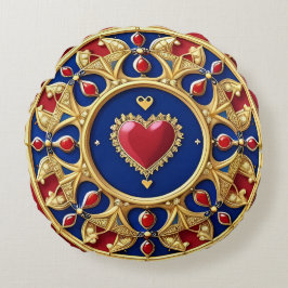 Cojín Redondo Marco de Corazón Dorado Lujoso