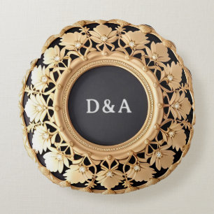 Cojín Redondo Marco Decorativo Circular Dorado Ornate