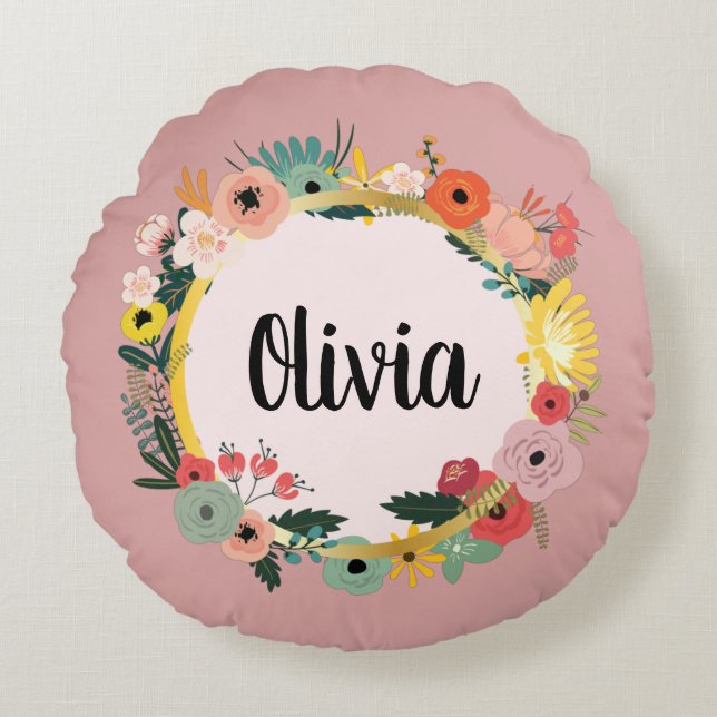 Cojín Redondo Marco floral vintage de Boho (Anverso)